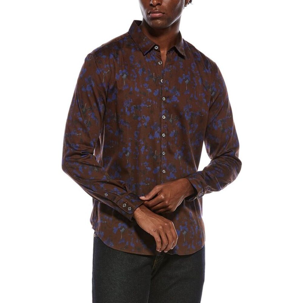 John Varvatos Mens  Slim Fit Printed Shirt, Brown